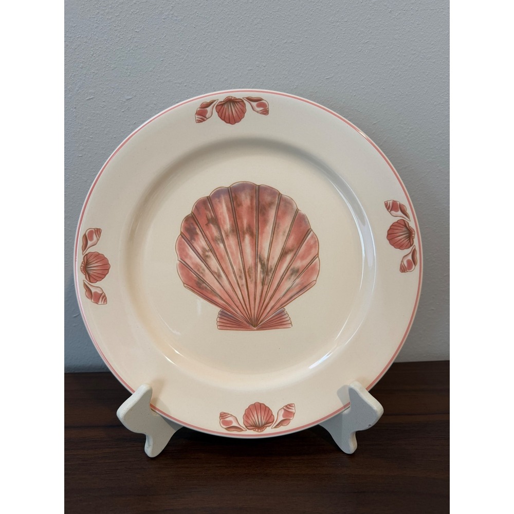 Sango Coquille 3034 Dinner Plate Pink Seashell Coastal Stoneware Cream 10.75 in